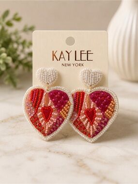 Kay Lee New York Beaded Heart Drop Earrings